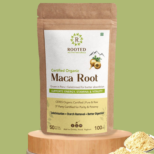 Organic Maca Root Powder – Peruvian Superfood (Raw), Gelatinized for Easy Digestion, Supports Energy & Vitality, Certified Organic, 100 Grams