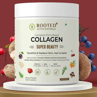 Plant based Collagen, with Tremella mushrooms, Biotin, Silica, Vit C & 17 beauty boosters.