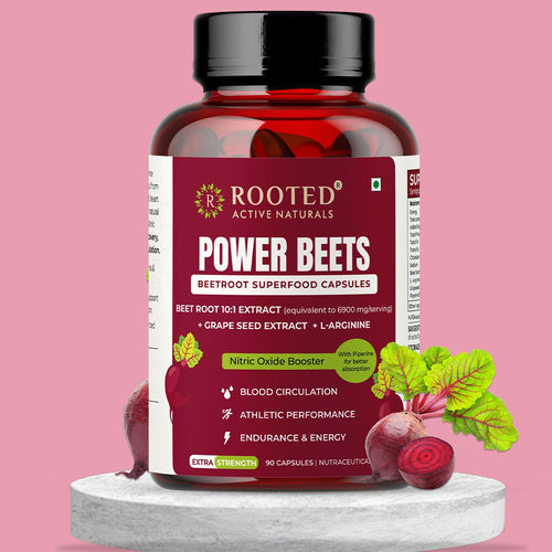 Power Beets Beet Root Capsules- Helps Support Nitric Oxide Production, Blood Pressure, Heart Health, Contains Non-GMO Beetroot Powder, Grape Seed Extract (90 Caps)