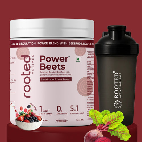 Power Beets - Beetroot + Amino's Drink mix for natural energy & heart health (Zero Sugar, Mixed Berry Flavor)