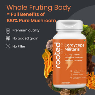 Organic Cordyceps Mushroom Extract for Stamina, Energy & Respiratory health (60 Veg Capsules)