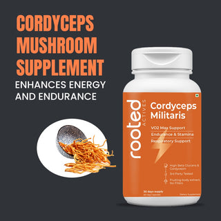 Organic Cordyceps Mushroom Extract for Stamina, Energy & Respiratory health (60 Veg Capsules)