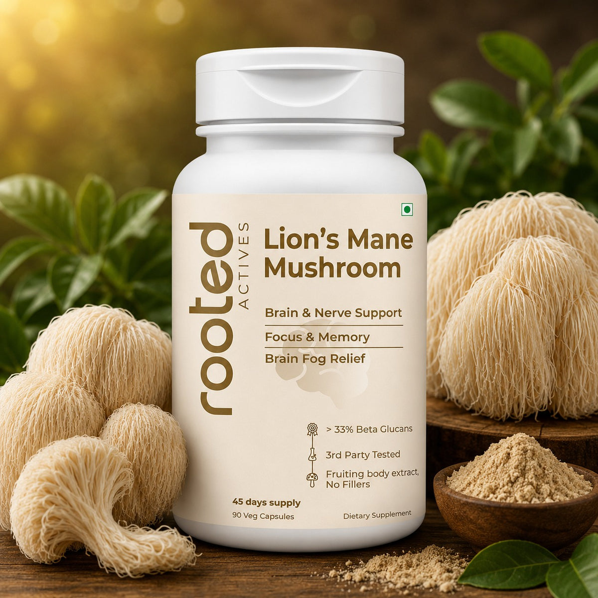 Rooted Actives Lion's Mane Mushroom 90 Capsules