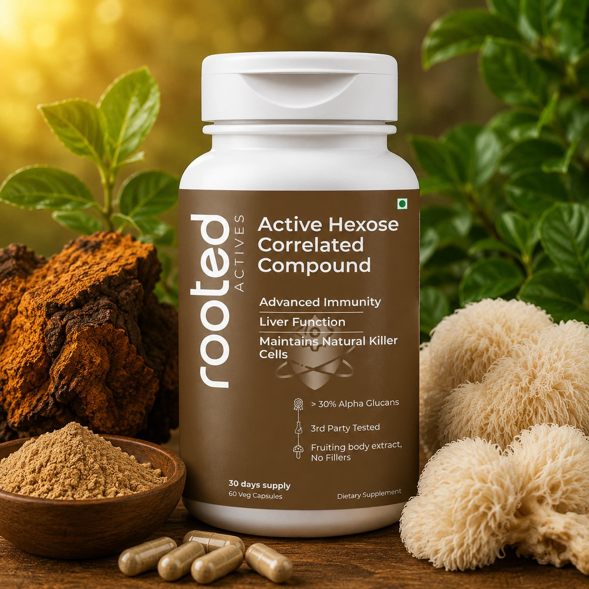 Rooted Actives Active Hexose Correlated Compound (AHCC) Mushroom Extract Capsules