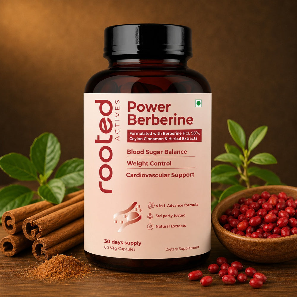 Rooted Actives Berberine HCL 98% – 4-in-1 Blood Sugar Support Formula