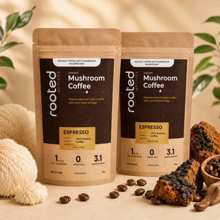Rooted Actives  Mushroom Coffee | Lion's Mane & Chaga | Espresso Flavour (Buy 1 Get 1 Free)