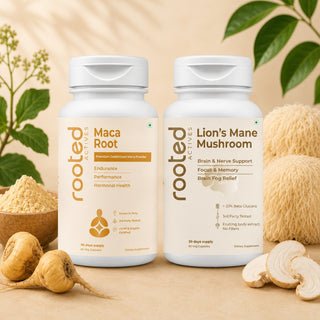 Rooted Active  Lion's Mane & Maca Root Bundle Brain Power + Sustained Energy + Natural Vitality
