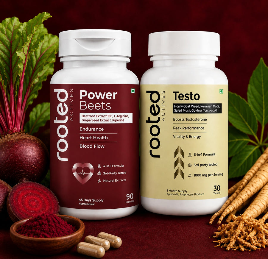 Rooted Actives Power Beets Testo Bundle | Men's Energy & Vitality Duo