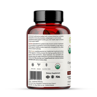 USDA Organic Reishi Mushroom Extract Capsule, > 30% Beta Glucans