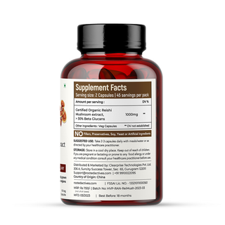 USDA Organic Reishi Mushroom Extract Capsule, > 30% Beta Glucans